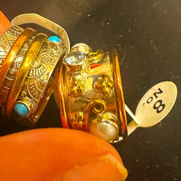 NEW Natural Gemstone Tricolor Solid 926 Sterling Silver anxiety spin ring sz 8 - Picture 4 of 13